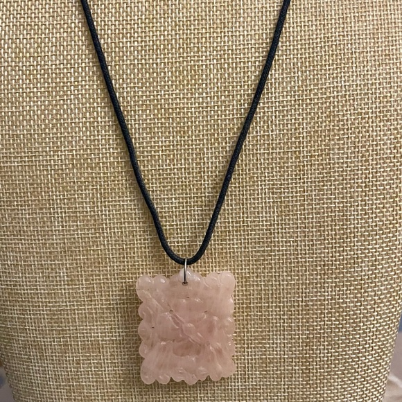 Genuine Rose Quartz Pendant Black Cord Necklace 24” - Picture 3 of 7